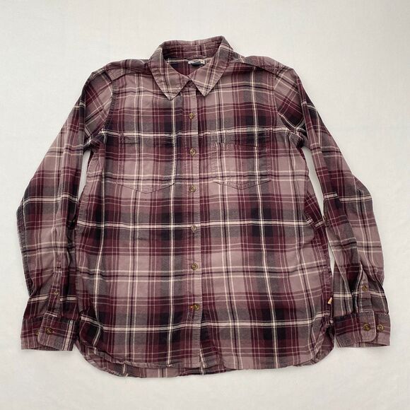 Carhartt Flannel Shirt Purple Plaid Button Up Cotton Workwear Womens Medium - Picture 1 of 9